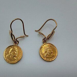 Peruvian Antique Coin Earrings - 22k Solid Gold.